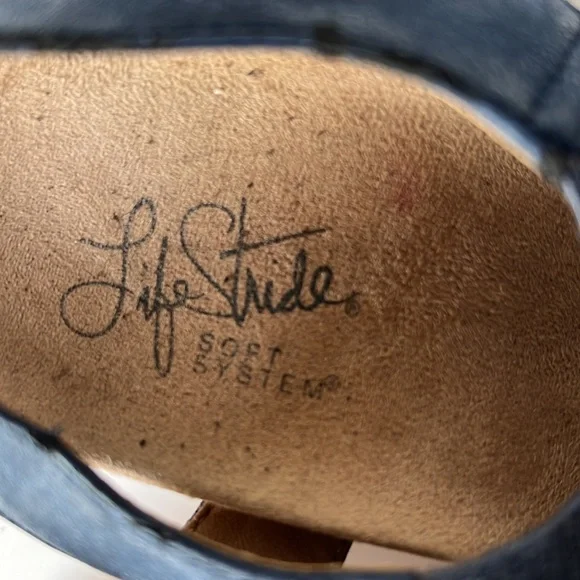 Life Stride Flex Soft System Sandals 7.5 M Denim blue suede 2.5” wedge heel - Picture 5 of 7